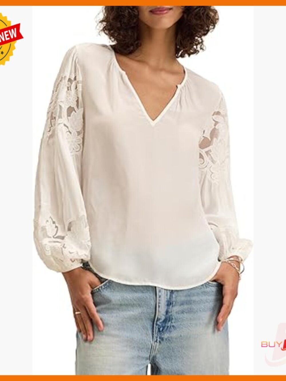 Viscose Lace Long Sleeve Blouse, Loose Fit Notch Neck Top